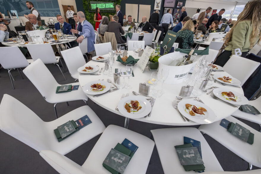 Fit out in the green room temporary structure for corporate guests at Cheltenham festival