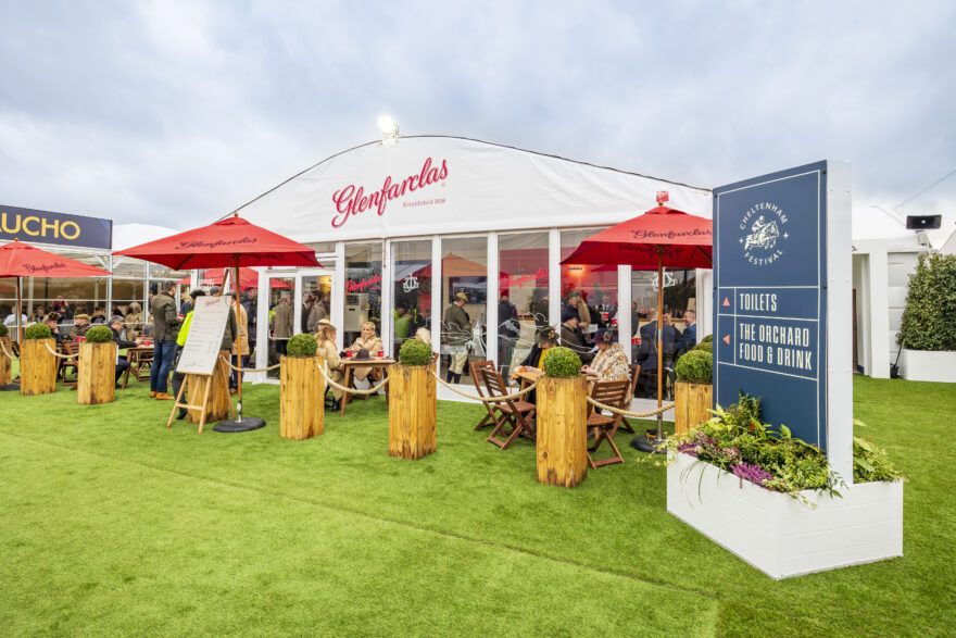 Branded Gable on GL events UK structure at Cheltenham Festival