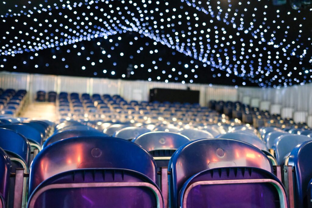 Temporary theatre, Hay Festival, seating and structure supplied by GL events UK