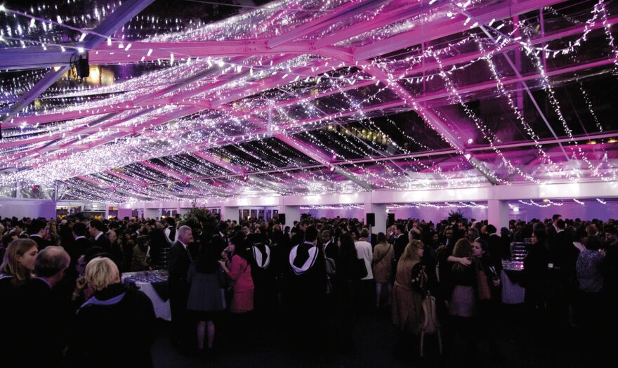 Imperial college london clear roof graduation structure at night installed by GL events UK