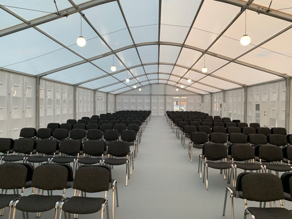 Temporary waiting room LNER Peterborough train station. Temporary structures and seating provided by GL events UK