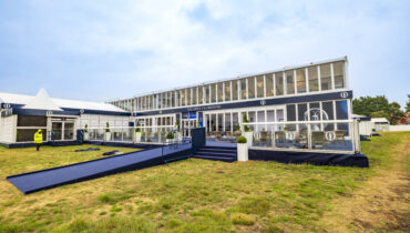 Ramp entrance to the hospitality structure at The Open Golf tournament. Supplied by GL events UK